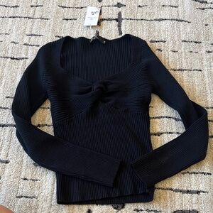 Black Ribbed Long Sleeve Top